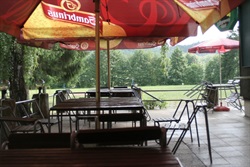 Restaurant terrace with parasols