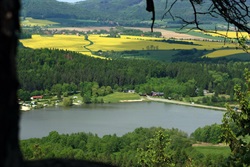 View of the pond and surrounding countryside from a lookout