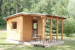 Wooden shelter with benches